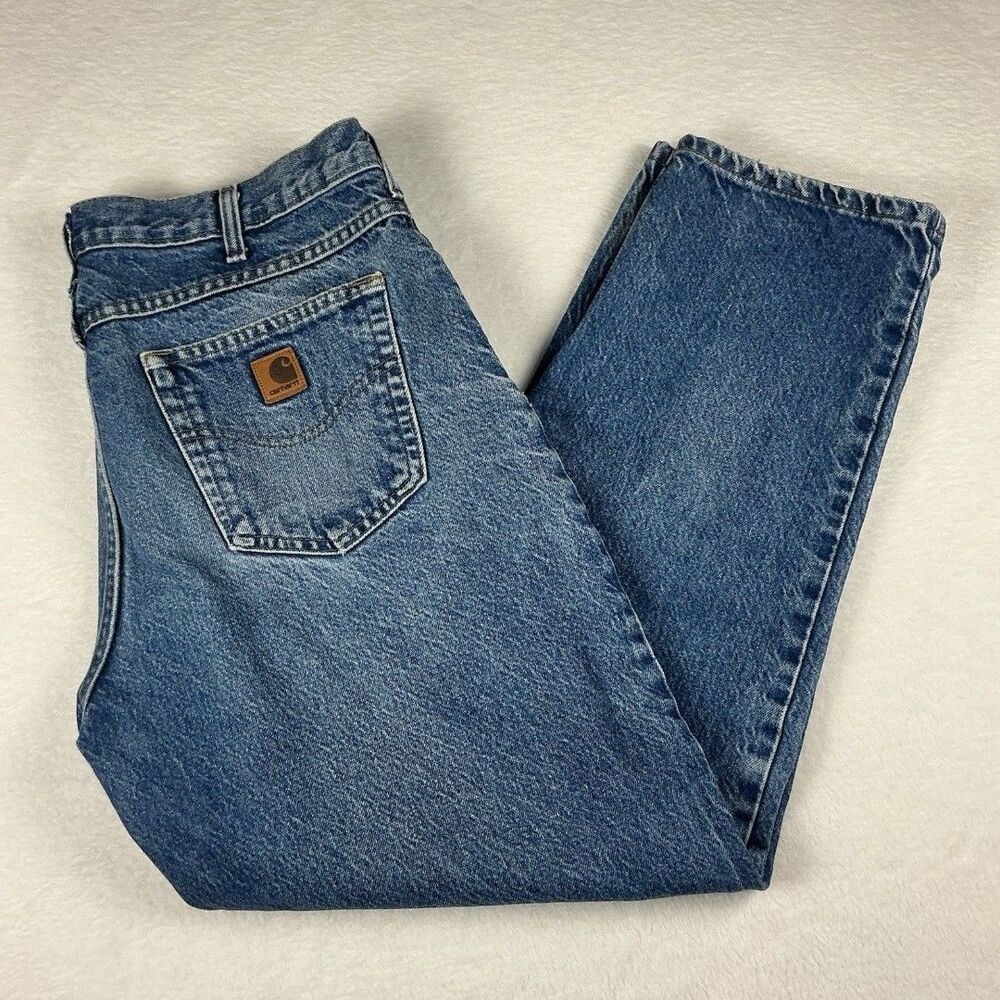 Carhartt Jeans Mens 38x30 Blue Denim Relaxed Fit Straight Leg Workwear